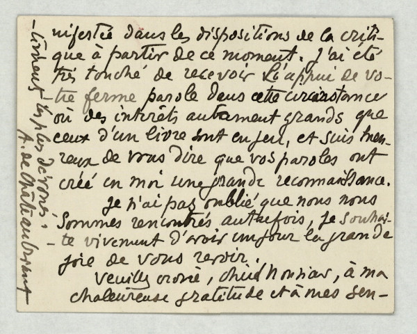 CVAS le remerciant pour l’article sur son livre À la Réponse du Seigneur paru dans Le Journal.