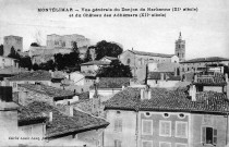 Vue générale de la tour de Narbonne et du château des Adhémars.