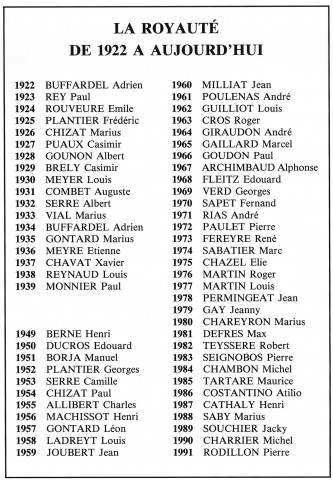 Loriol-sur-Drôme.- Liste des rois de la fêtes des Bouviers de 1922 à 1991.