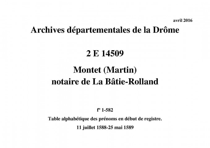 11 juillet 1588-25 mai 1589