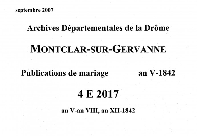 Publications de mariages (an V-1842).
