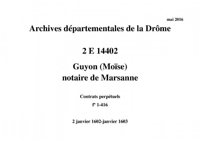 Contrats perpétuels (2 janvier 1602-janvier 1603).