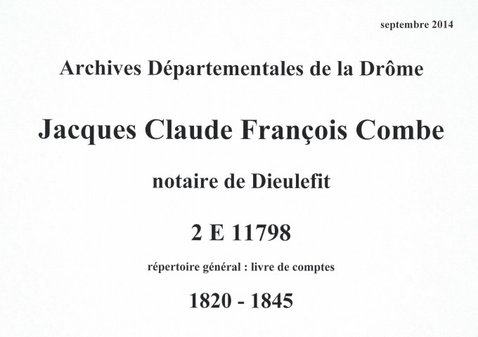 1er janvier 1820-31 août 1845