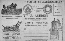 Valence.- Carte postale publicitaire de matériel agricole en vente chez Me Agirond, 1 rue du Commerce.