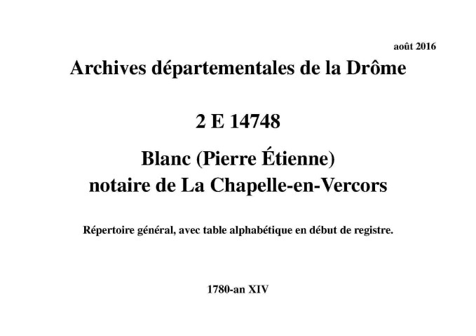 Répertoire général, avec table alphabétique en début de registre (1780-an XIV).