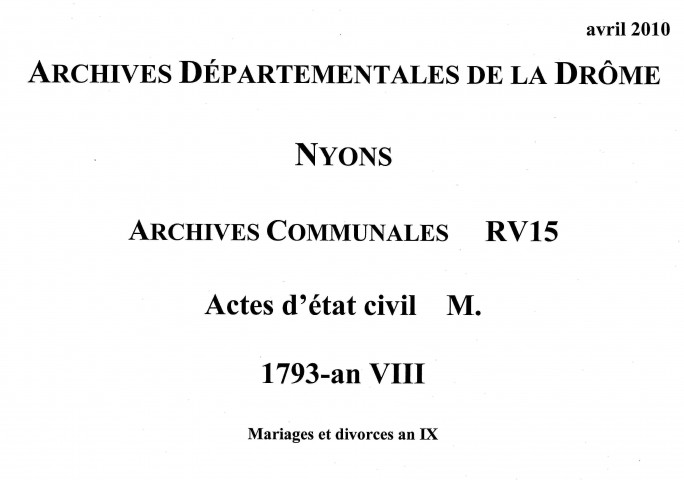 Mariages (1793-an IX).