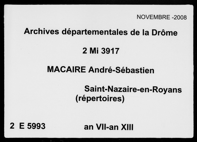4 nivôse An VII-5e jour complémentaire An XIII