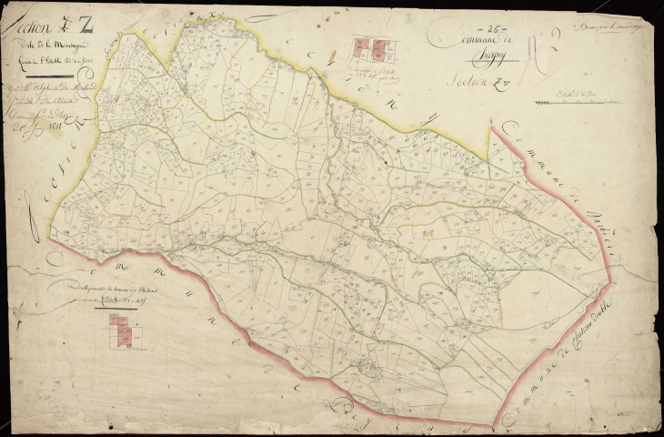 Section Z, Montagne (la). Blachons (hameau des), Bois (le) (lieu-dit, parcelles n° 262-265, 268-270) (agrandissements) (bonne numérotation).