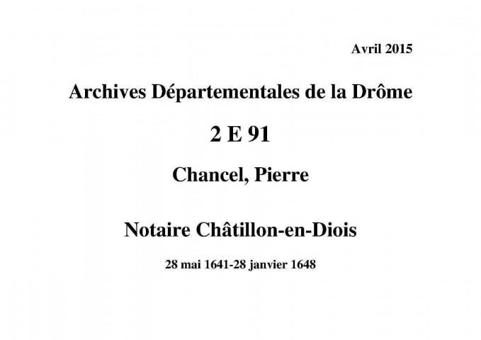 Registre des actes volants (28 mai 1641-28 janvier 1648).