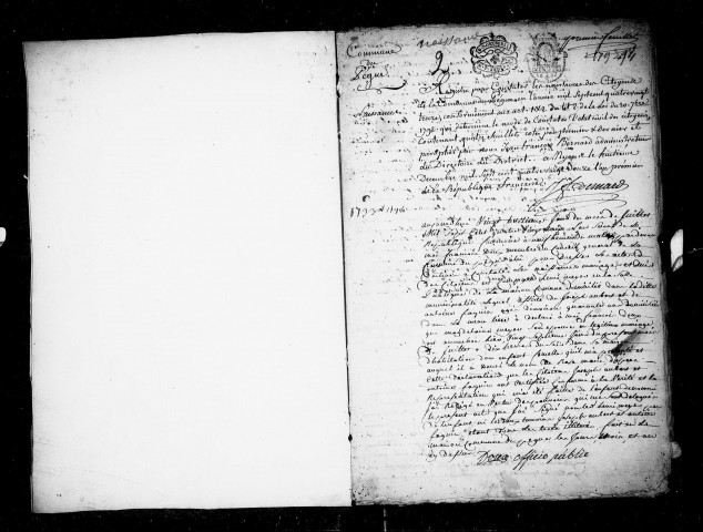 Naissances, mariages, décès (1793-an X).