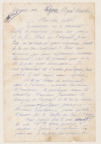 Correspondance envoyée à François Verguet (juin à août 1941).