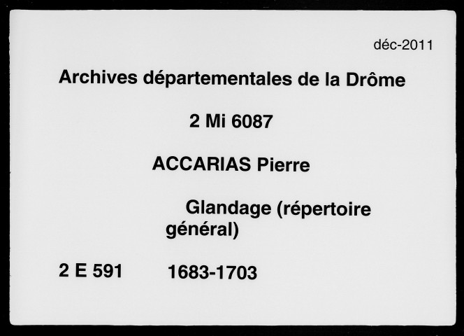 Répertoire général. (9 septembre 1683-10 décembre 1703).