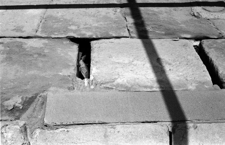 Mours-Saint-Eusèbe. - Le clocher de l'église Notre-Dame en travaux, en novembre 1977.