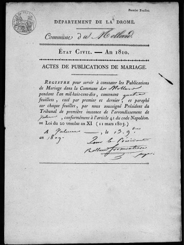 Publications de mariages (1810-1836).