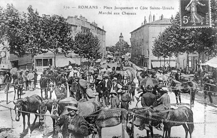 Romans-sur-Isère.- Marché aux chevaux, place Jacquemart.