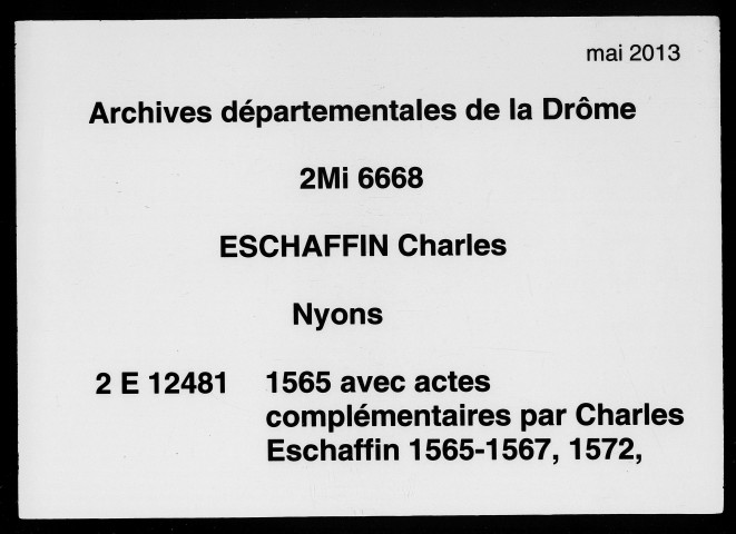 Notes brèves (10 décembre 1564-16 décembre 1565).