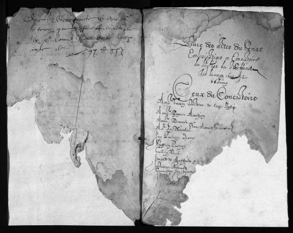 Actes du consistoire (1604-1673). Baptêmes (1583-1640). Mariages (1609-1624).