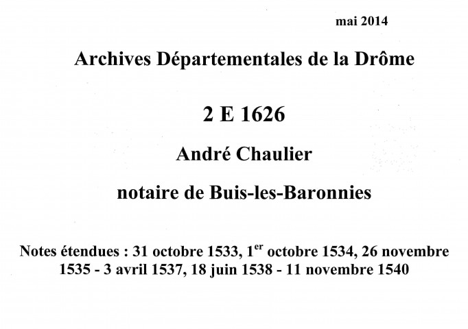 Notes étendues (31 octobre 1533-11 novembre 1540).