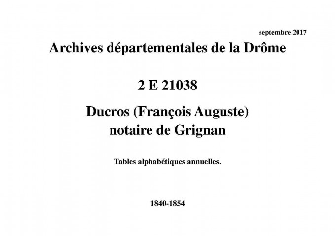 Tables alphabétiques annuelles (1840-1854).