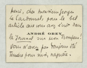 Obey André, auteur dramatique, administrateur de la Comédie Française.