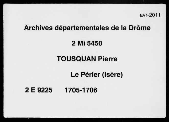 26 mars 1705-14 décembre 1706