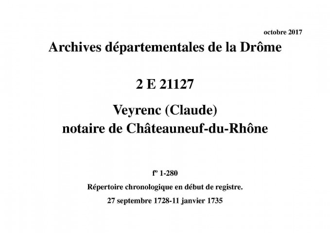 27 septembre 1728-11 janvier 1735