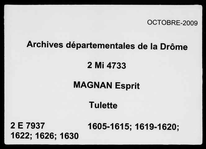 1er janvier 1605-10 juin 1630
