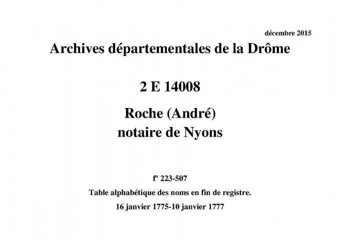 16 janvier 1775-10 janvier 1777