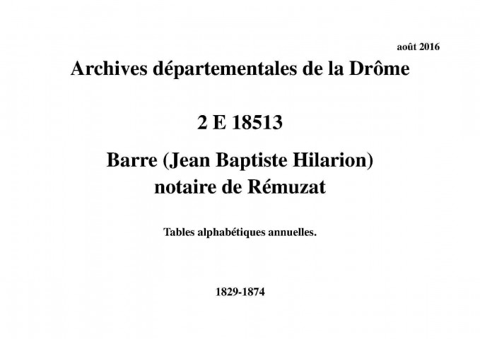 Tables alphabétiques annuelles (1829-1874).