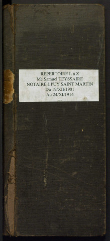 Répertoire général, lettres L à Z. (19 décembre 1901-24 novembre 1914).