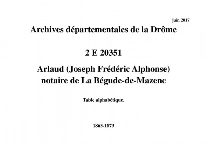 Table alphabétique (1863-1873).