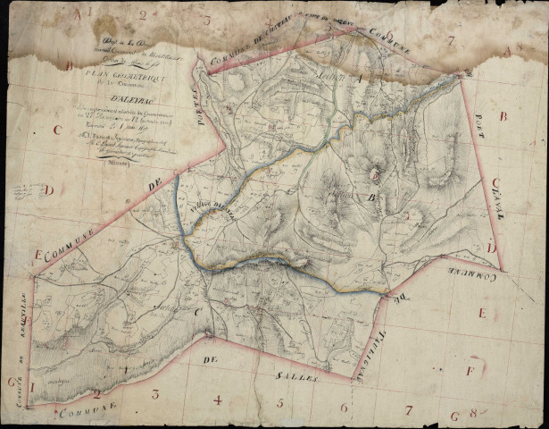 Plan géométrique. Sections A, Plaine de Mazet (la) (n° 1-82). B, Pouzet (n° 1-77). C, Fenadon (le) (n° 1-100)