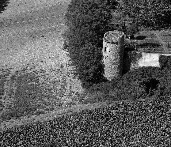 Vue aérienne de la tour de l'ancien château d'Arlande.