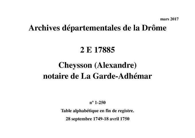 28 septembre 1749-18 avril 1750