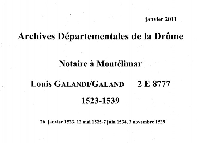 Notes étendues (26 janvier 1523-3 novembre 1539).