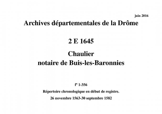 26 novembre 1563-30 septembre 1582