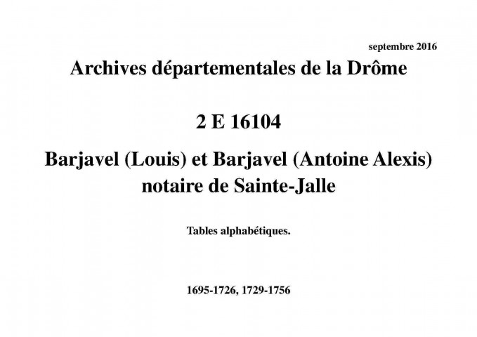 Tables alphabétiques (1695-1726, 1729-1756).