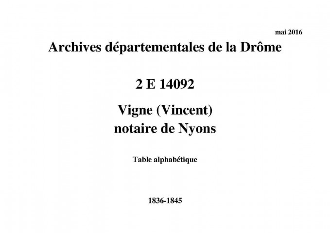 Table alphabétique (1836-1845).