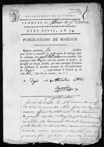 Publications de mariages (1806-1842).