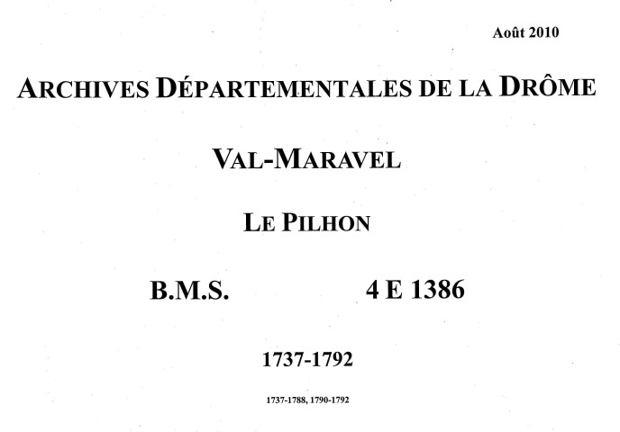 Paroisse du Pilhon. - Baptêmes, mariages, sépultures (1737-1792).
