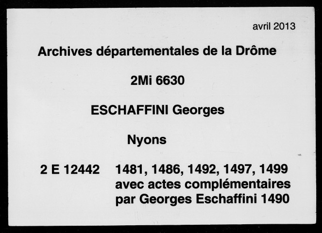 Notes brèves (1481-1537).