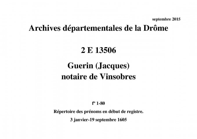 3 janvier-19 septembre 1605