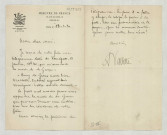 LAS lui signalant la réception d'un télégramme de son frère Louis Le Cardonnel annonçant la mort de Henry De Groux.