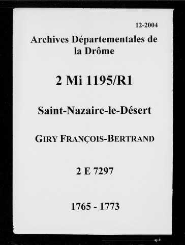 13 mars 1765-4 janvier 1773