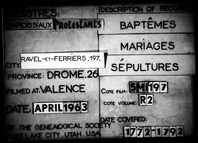 Religion protestante. - Baptêmes, mariages, sépultures (1772-1792).