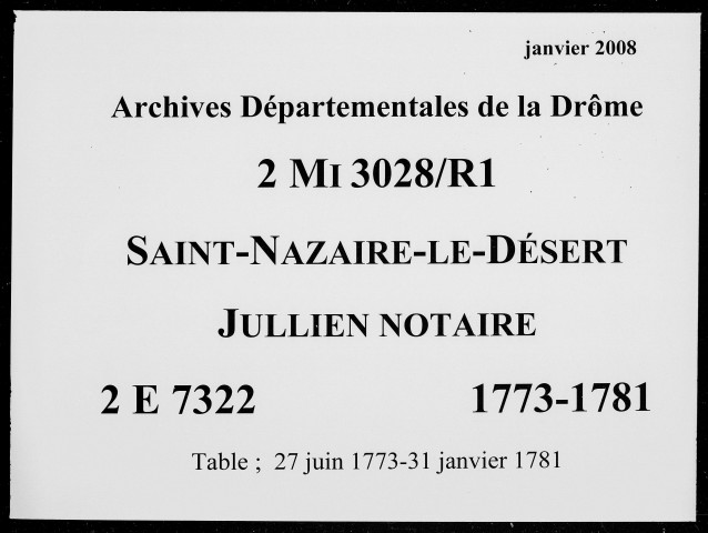 27 juin 1773-31 janvier 1781