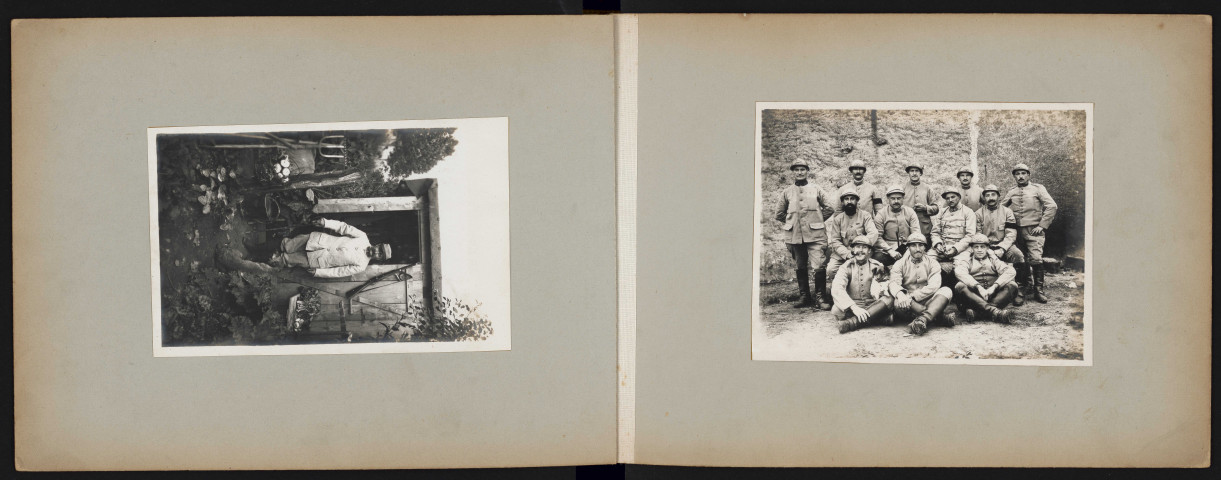 Soldat devant un abri. Groupe de soldats.