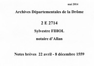 Notes brèves (22 avril-8 décembre 1559).