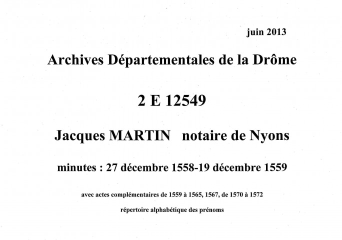 27 décembre 1558-17 décembre 1559