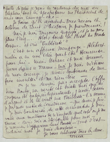 LAS lui expliquant sa dispute avec Marsac et son « droit de réponse » qui lui a été néfaste sur la scène de la Lune Rousse.